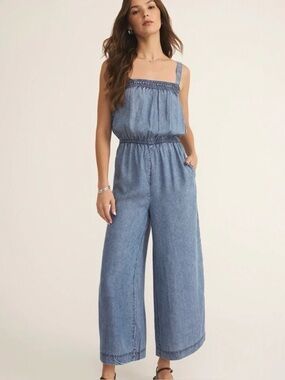 Z Supply Chambray Denim Wide-Leg Jumpsuit - Light Blue Women's Size SM
